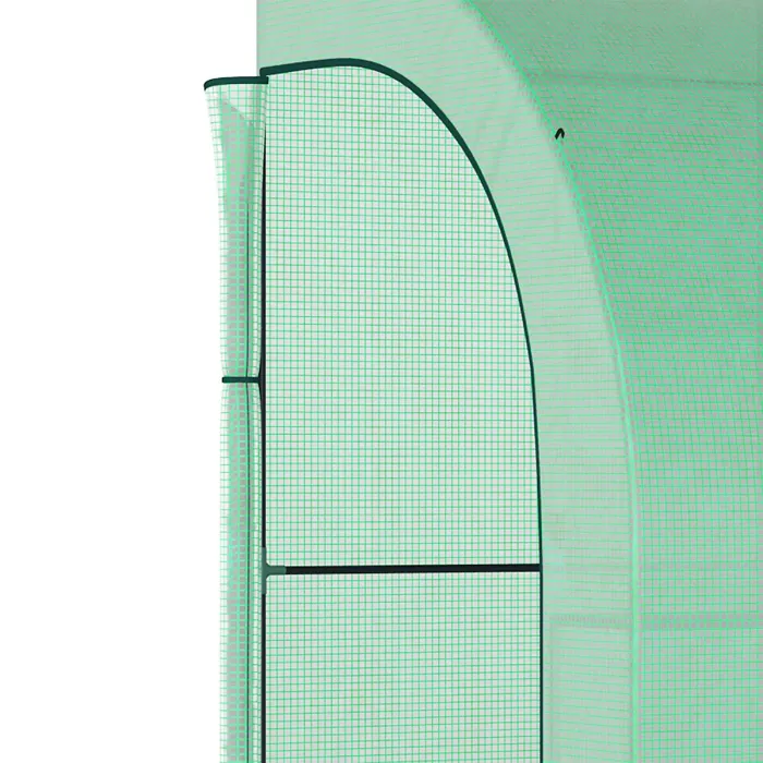 Chilli Walk-In Lean to Greenhouse with Windows and Zippered Doors, 2 Tiers 6 Wired Shelves 300L x 150W x 213Hcm Green