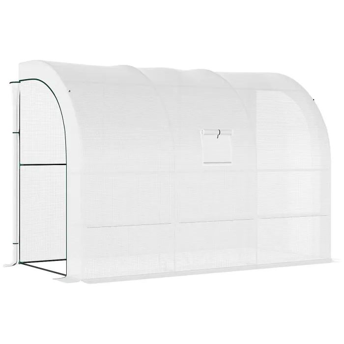 Chilli Outdoor Walk-In Greenhouse, Plant Nursery with Zippered Doors, PE Cover and 3-Tier Shelves, White, 300 x 150 x 213 cm