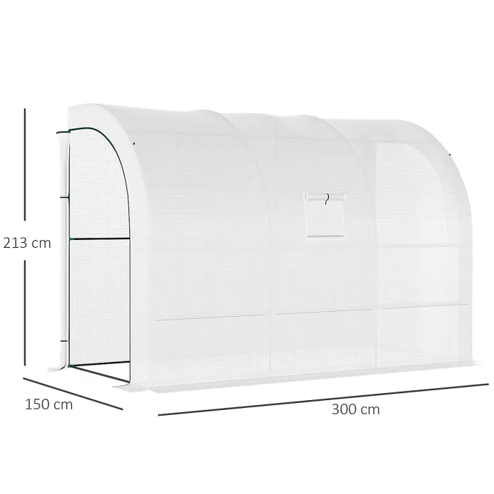 Chilli Outdoor Walk-In Greenhouse, Plant Nursery with Zippered Doors, PE Cover and 3-Tier Shelves, White, 300 x 150 x 213 cm