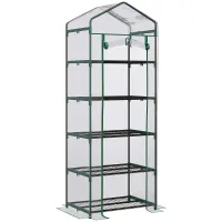 Chilli 5 Tier Mini Greenhouse, Portable Greenhouse with Reinforced Plastic Cover, Garden Grow House with Roll Up Door and Shelves
