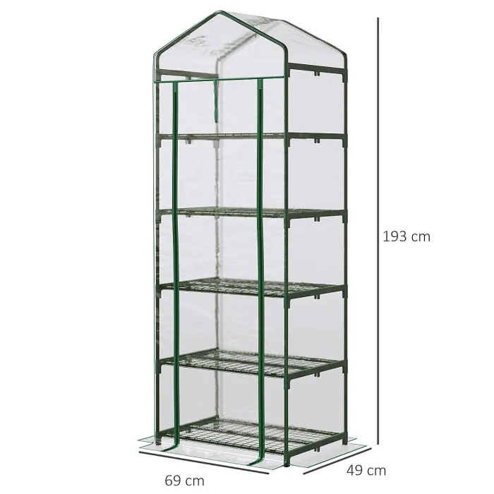 Chilli 5 Tier Mini Greenhouse, Portable Greenhouse with Reinforced Plastic Cover, Garden Grow House with Roll Up Door and Shelves