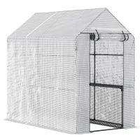 Chilli Walk In Greenhouse with 2-Tier Shelves, Roll up Zip Panel Door, Garden Polytunnel Steeple Grow House for Outdoor