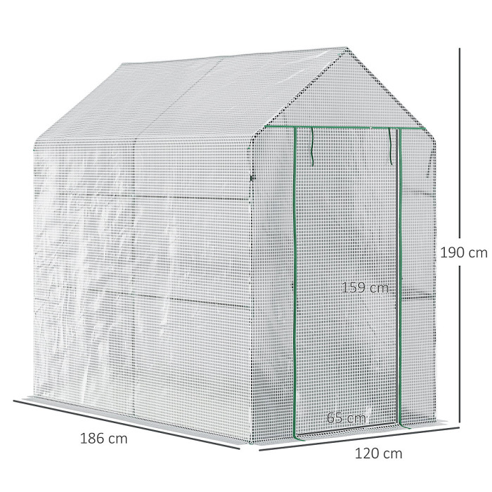 Chilli Walk In Greenhouse with 2-Tier Shelves, Roll up Zip Panel Door, Garden Polytunnel Steeple Grow House for Outdoor