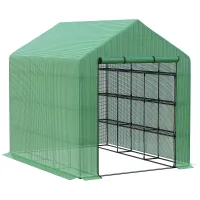 Chilli Walk-in Greenhouse with 4 Tier 24 Shelves, Portable Grow House with Roll-up Zipped Door, 244 x 180 x 210cm, Green