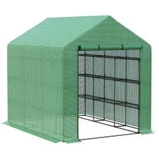 Chilli Walk-in Greenhouse with 4 Tier 24 Shelves, Portable Grow House with Roll-up Zipped Door, 244 x 180 x 210cm, Green