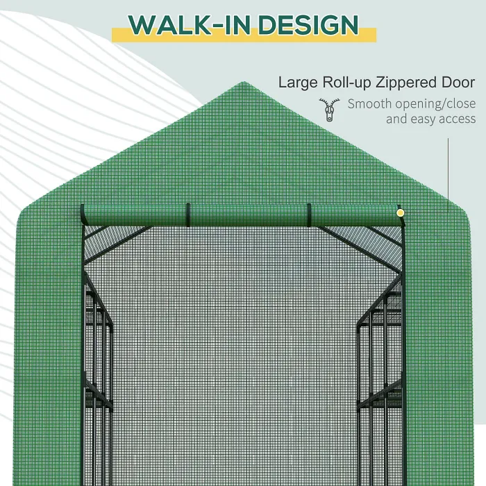 Chilli Walk-in Greenhouse with 4 Tier 24 Shelves, Portable Grow House with Roll-up Zipped Door, 244 x 180 x 210cm, Green