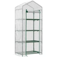 Chilli 4 Tier Mini Greenhouse, Portable Compact Green House with Steel Frame, PE Cover, Roll-up Door, 70 x 50 x 160 cm, White