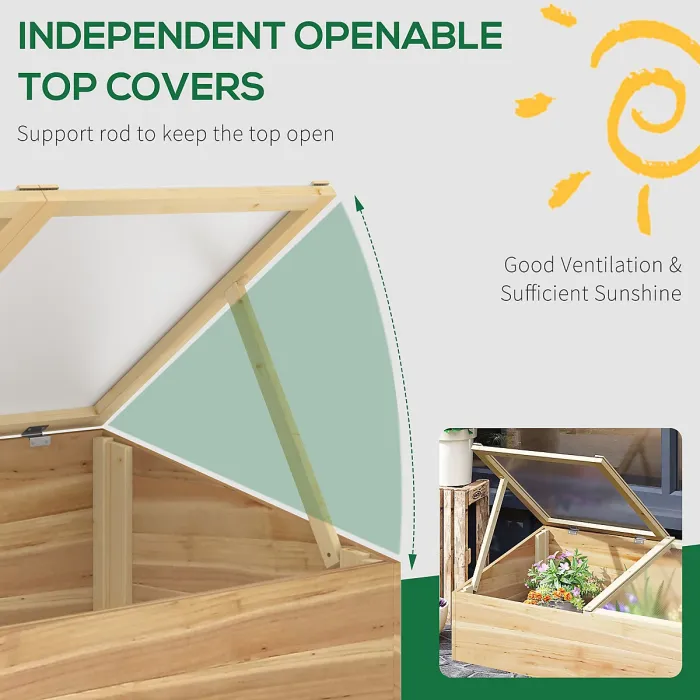 Chilli Wooden Cold Frame Greenhouse Garden Polycarbonate Grow House with Independent Openable Top Covers for Flowers