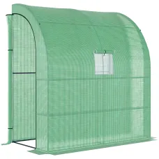 Chilli Walk-In Lean to Wall Greenhouse with Windows and Doors, Outdoor Green House with 3 Tiers 4 Wired Shelves