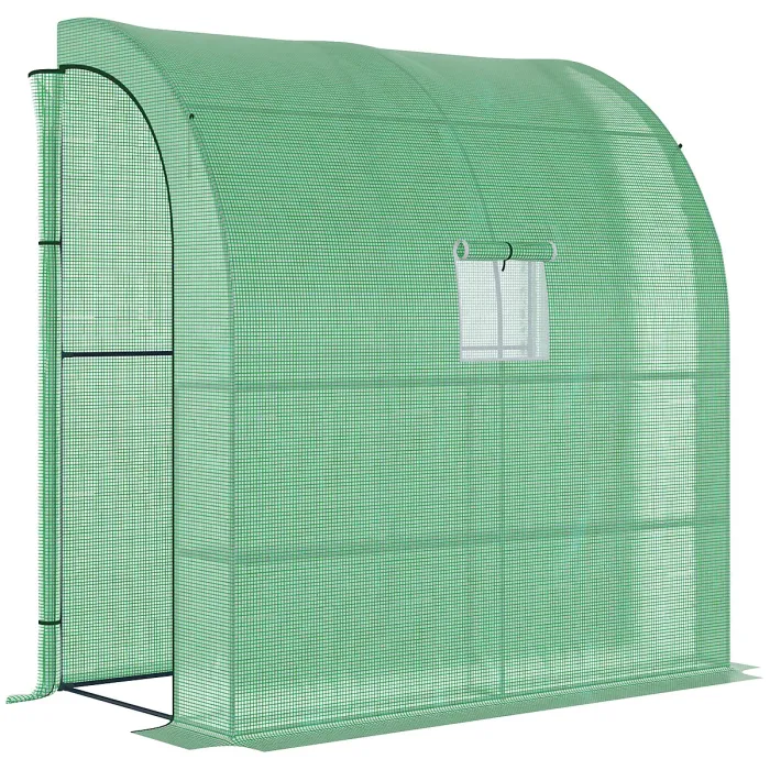 Chilli Walk-In Lean to Wall Greenhouse with Windows and Doors, Outdoor Green House with 3 Tiers 4 Wired Shelves