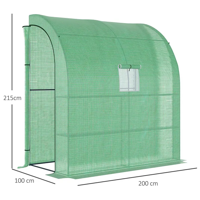 Chilli Walk-In Lean to Wall Greenhouse with Windows and Doors, Outdoor Green House with 3 Tiers 4 Wired Shelves