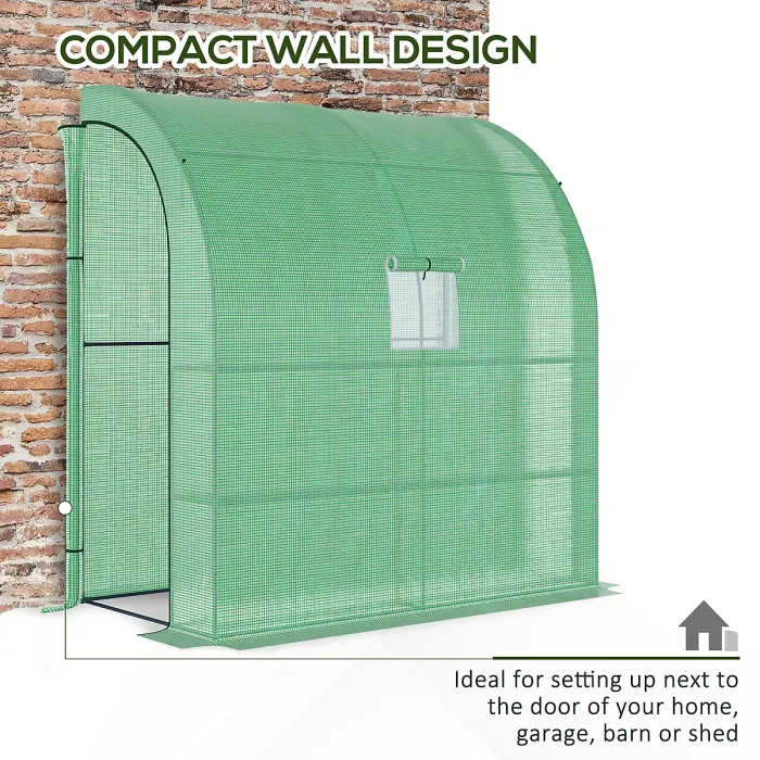 Chilli Walk-In Lean to Wall Greenhouse with Windows and Doors, Outdoor Green House with 3 Tiers 4 Wired Shelves