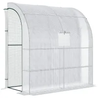 Chilli Walk-In Lean to Wall Greenhouse with Windows and Doors 2 Tiers 4 Wired Shelves 200L x 100W x 215Hcm White