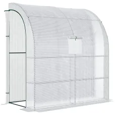 Chilli Walk-In Lean to Wall Greenhouse with Windows and Doors 2 Tiers 4 Wired Shelves 200L x 100W x 215Hcm White