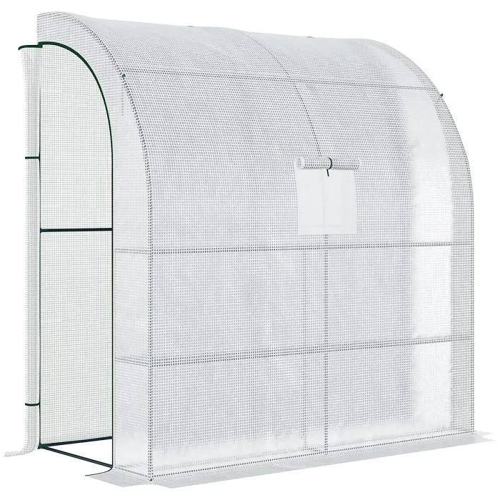 Chilli Walk-In Lean to Wall Greenhouse with Windows and Doors 2 Tiers 4 Wired Shelves 200L x 100W x 215Hcm White