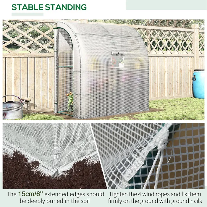 Chilli Walk-In Lean to Wall Greenhouse with Windows and Doors 2 Tiers 4 Wired Shelves 200L x 100W x 215Hcm White