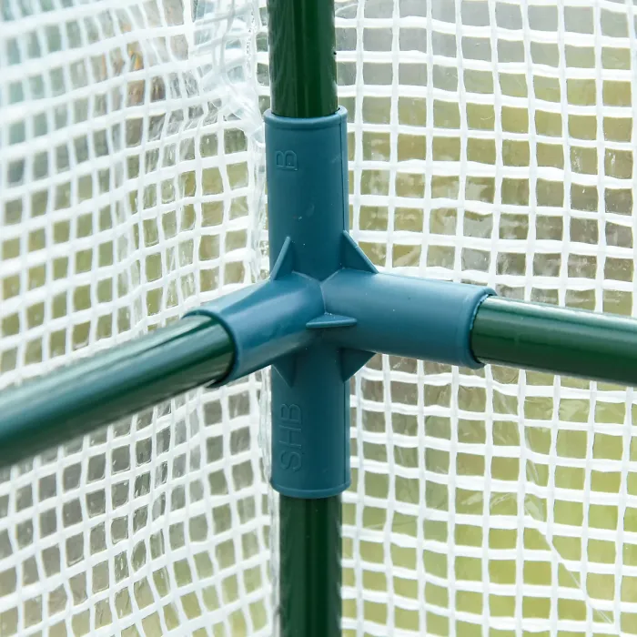 Chilli Walk-In Lean to Wall Greenhouse with Windows and Doors 2 Tiers 4 Wired Shelves 200L x 100W x 215Hcm White