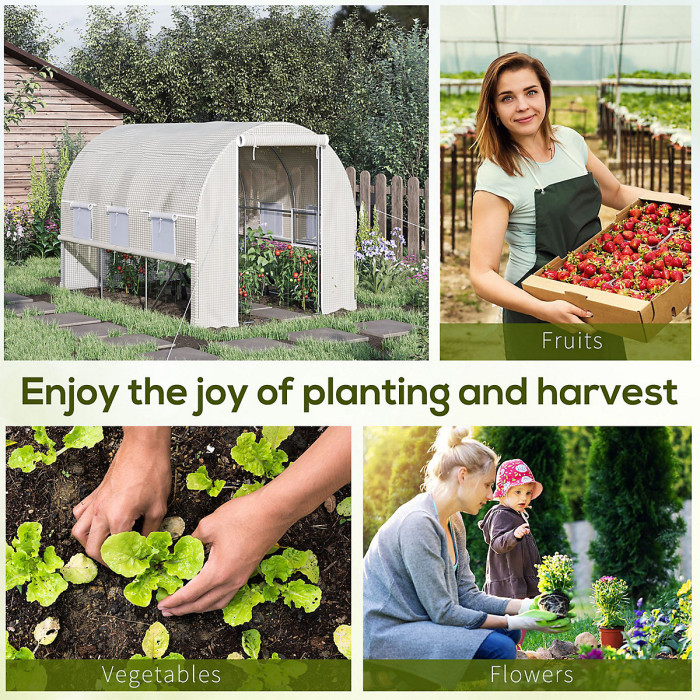 Chilli Walk-in Polytunnel Greenhouse Green House with Roll-up Sidewalls, UV-resistant PE Cover, 3 x 2 x 2m, White