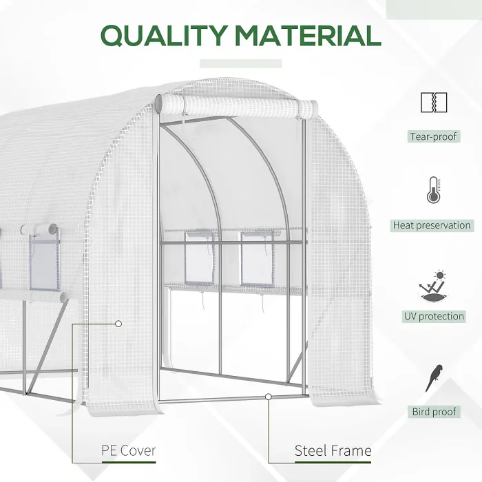 Chilli Walk-in Polytunnel Greenhouse Green House with Roll-up Sidewalls, UV-resistant PE Cover, 3 x 2 x 2m, White