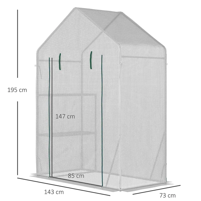 Chilli Walk In Greenhouse with 2 Tier Shelf, Portable Gardening Plant Grow House with Roll up Zip Panel Door, Reinforced PE Cover
