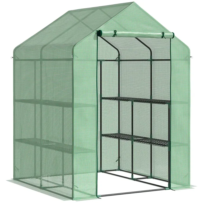 Chilli Walk in Greenhouse with Shelves Steeple Green House for Garden Grow House Removable Cover 143x138x190cm, Green