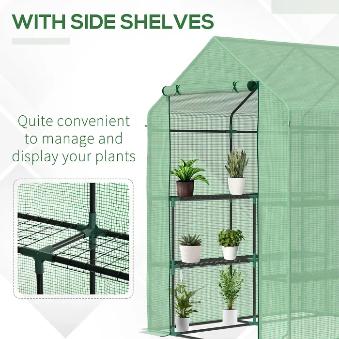 Chilli Walk in Greenhouse with Shelves Steeple Green House for Garden Grow House Removable Cover 143x138x190cm, Green
