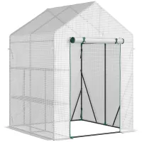 Chilli Walk In Greenhouse with 2 Tier Shelf, Portable Gardening Plant Grow House with Roll up Zip Panel Door, Reinforced PE Cover