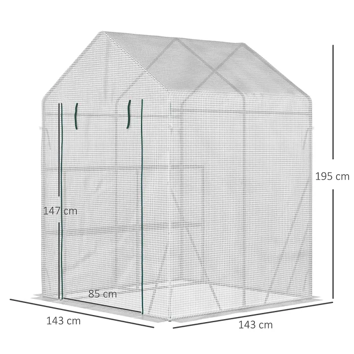 Chilli Walk In Greenhouse with 2 Tier Shelf, Portable Gardening Plant Grow House with Roll up Zip Panel Door, Reinforced PE Cover