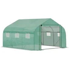 Chilli Walk-in Polytunnel Garden Greenhouse, Outdoor Mesh Door Greenhouse with PE Cover and 6 Windows, 3.5 x 3 x 2m, Green