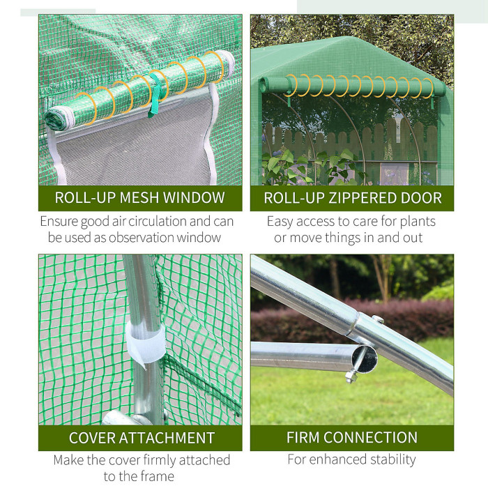 Chilli Walk-in Polytunnel Garden Greenhouse, Outdoor Mesh Door Greenhouse with PE Cover and 6 Windows, 3.5 x 3 x 2m, Green