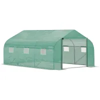 Chilli Walk-in Polytunnel Garden Greenhouse, Outdoor Mesh Door Greenhouse with PE Cover and 6 Windows, 4.5 x 3 x 2m, Green