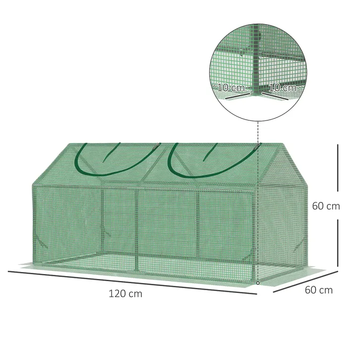 Chilli Mini Greenhouse, Small Plant Grow House for Outdoor with Durable PE Cover, Observation Windows, 120 x 60 x 60 cm, Green