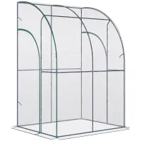 Chilli Outdoor Walk-In Lean to Wall Tunnel Greenhouse w/ Zippered Roll Up Door PVC Cover, Clear, Green 143cm x 118cm x 212cm