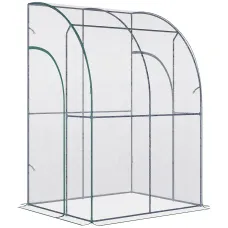 Chilli Outdoor Walk-In Lean to Wall Tunnel Greenhouse w/ Zippered Roll Up Door PVC Cover, Clear, Green 143cm x 118cm x 212cm