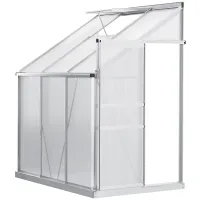 Chilli 6 x 4ft Lean to Wall Polycarbonate Greenhouse Aluminium Walk-in Garden Greenhouse with Adjustable Roof Vent