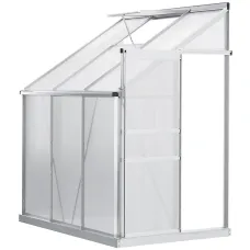 Chilli 6 x 4ft Lean to Wall Polycarbonate Greenhouse Aluminium Walk-in Garden Greenhouse with Adjustable Roof Vent