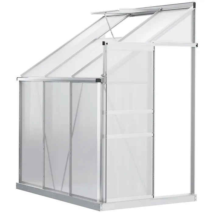 Chilli 6 x 4ft Lean to Wall Polycarbonate Greenhouse Aluminium Walk-in Garden Greenhouse with Adjustable Roof Vent