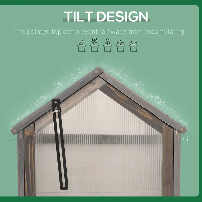 Chilli Wooden Cold Frame Garden Polycarbonate Greenhouse with Openable Top Cover, Grow House for Flowers, Vegetables, Plants