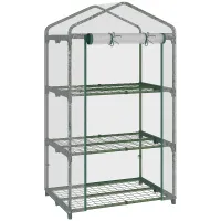 Chilli 3 Tier Mini Greenhouse Portable Garden Grow House with Roll Up Door and Wire Shelves, 69L x 49W x 125H cm, Clear