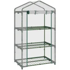 Chilli 3 Tier Mini Greenhouse Portable Garden Grow House with Roll Up Door and Wire Shelves, 69L x 49W x 125H cm, Clear
