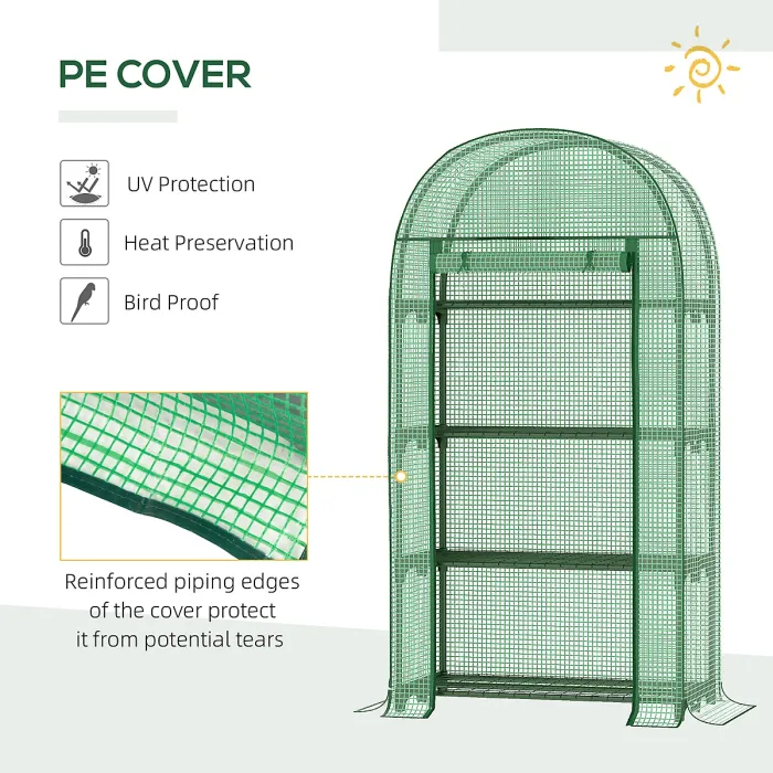 Chilli 4 Tier Mini Greenhouse for Outdoor, Portable Gardening Plant Green House with Storage Shelf, Roll-Up Zipped Door