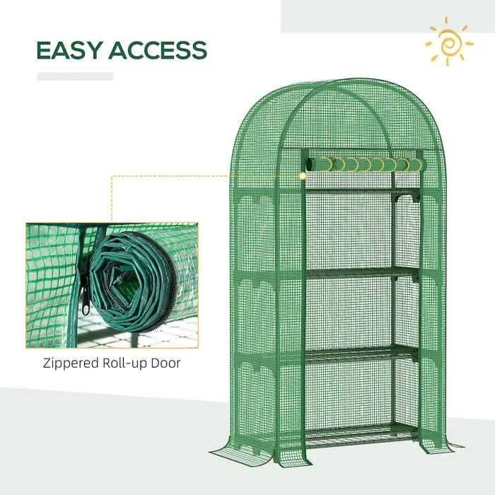 Chilli 4 Tier Mini Greenhouse for Outdoor, Portable Gardening Plant Green House with Storage Shelf, Roll-Up Zipped Door
