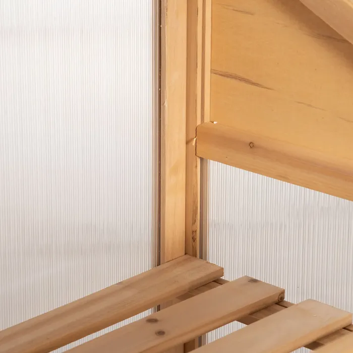 Chilli Wooden Cold Frame Polycarbonate Greenhouse with Openable Top Cover and Double Door, Grow House for Flower, Vegetable