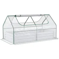 Chilli Raised Garden Bed with Greenhouse, Steel Planter Box with Plastic Cover, Roll Up Window, Dual Use for Flowers