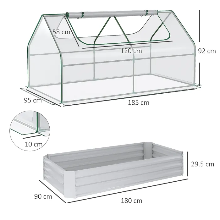 Chilli Raised Garden Bed with Greenhouse, Steel Planter Box with Plastic Cover, Roll Up Window, Dual Use for Flowers
