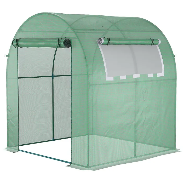 Chilli Walk in Polytunnel Greenhouse, Green House for Garden with Roll-up Window and Door, 1.8 x 1.8 x 2 m, Green