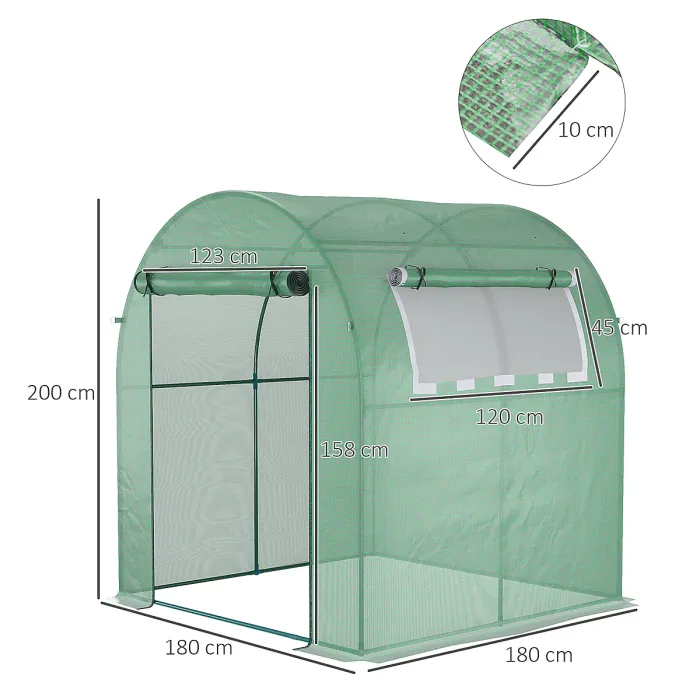Chilli Walk in Polytunnel Greenhouse, Green House for Garden with Roll-up Window and Door, 1.8 x 1.8 x 2 m, Green