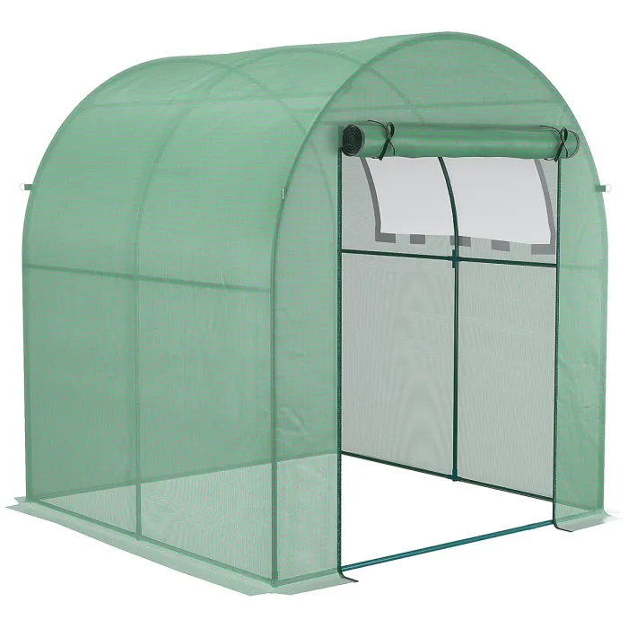 Chilli Walk in Polytunnel Greenhouse, Green House for Garden with Roll-up Window and Door, 1.8 x 1.8 x 2 m, Green