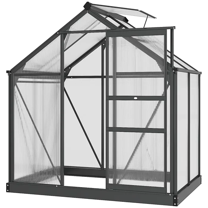 Chilli 6 x 4ft Polycarbonate Greenhouse, Large Walk-In Green House with Slide Door and Window, Garden Plants Grow House