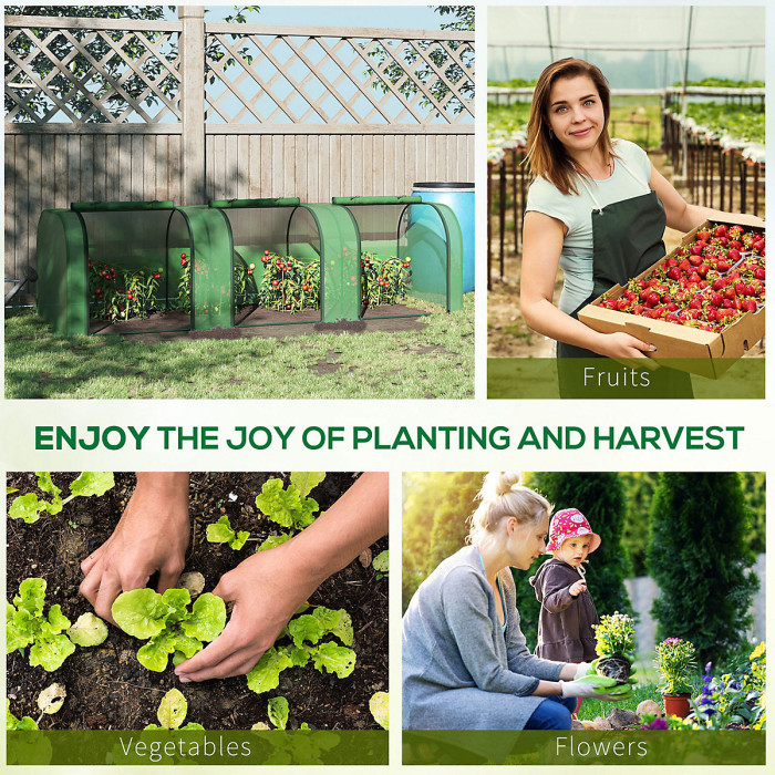 Chilli Mini Greenhouse, Small Polytunnel Green House with Zipped Doors, Steel Frame for Garden Backyard, 295 x 100 x 80cm, Green